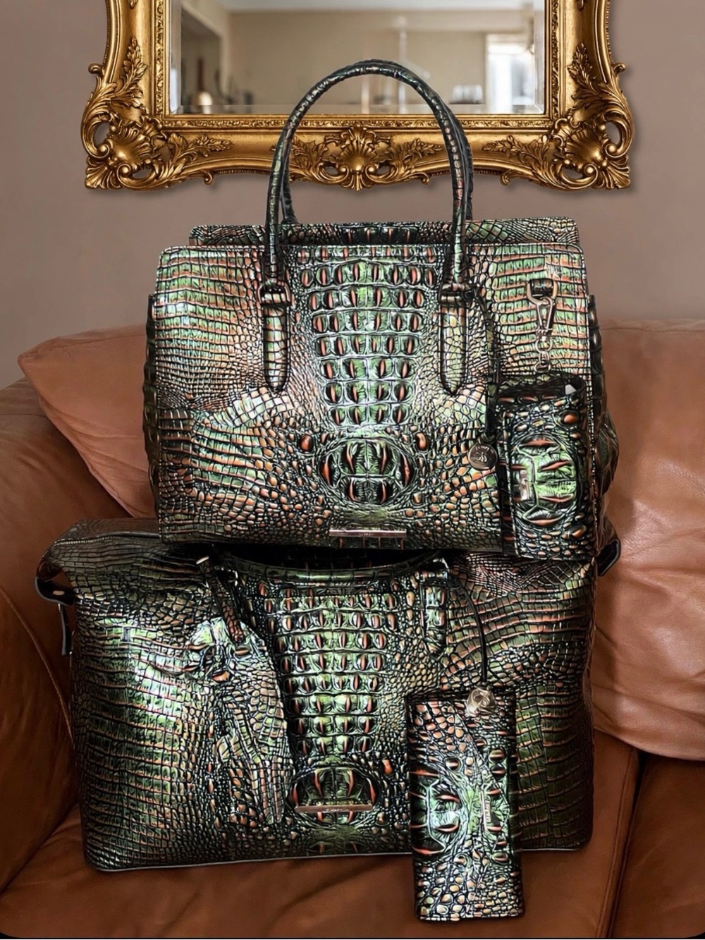 5 Piece BRAHMIN Samba Croc Bag/Wallet/Weekender/Eyeglass Case/Luggage Tag NWT